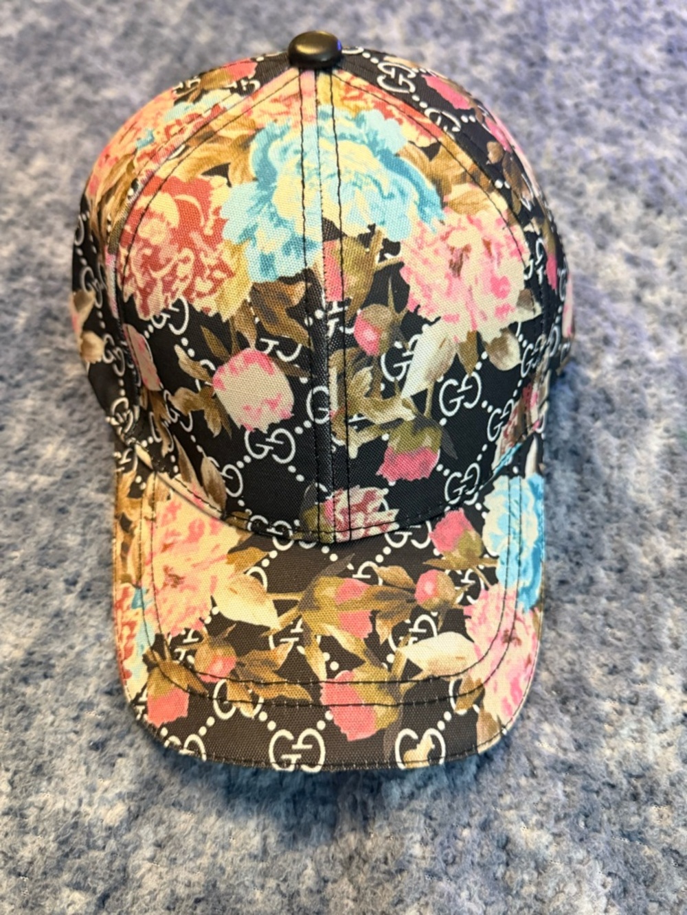 GG all over Blooms floral multi-color baseball cap hat Supreme canvas black NEW - Picture 3 of 13
